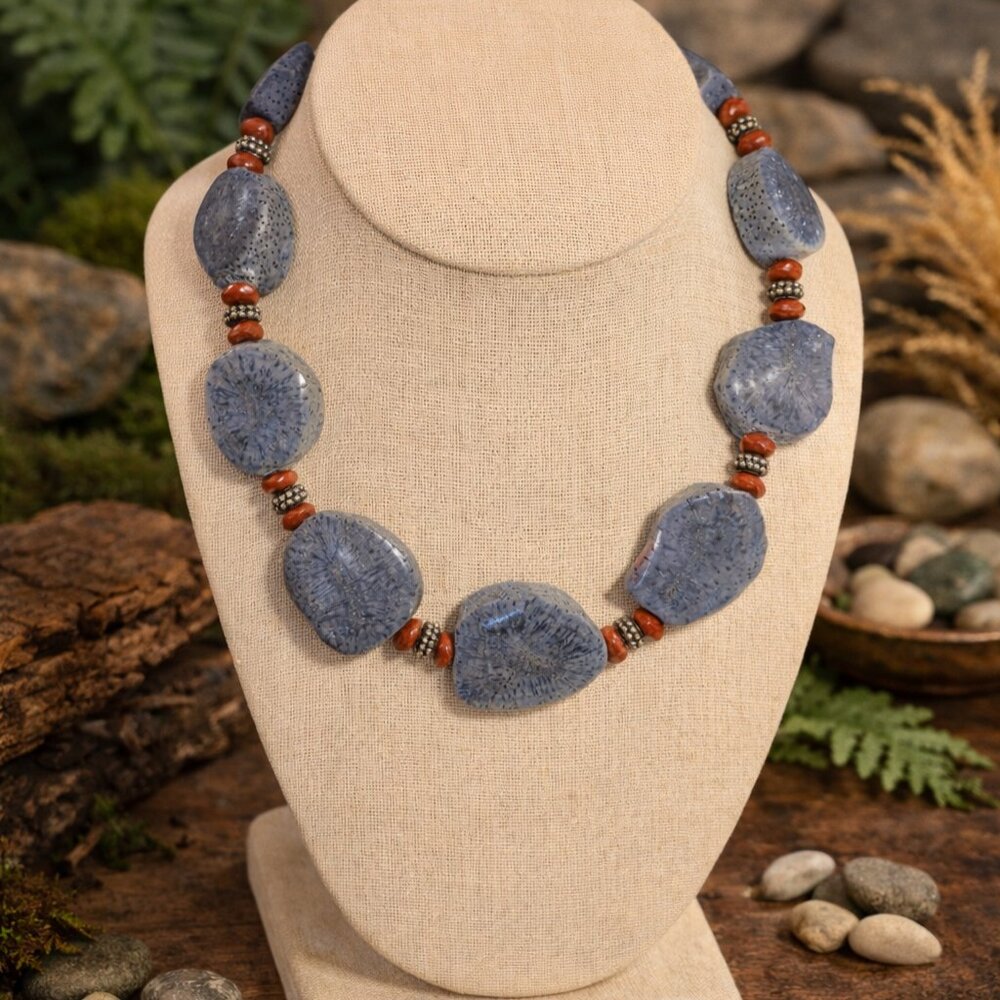 Natural Blue Coral Necklace - Picture 5 of 9